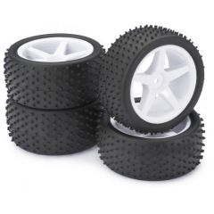 Absima 1:10 Buggy Wheel and Tyre Set - Dirt Tyres - White 5 Spoke Wheels - Set of 4