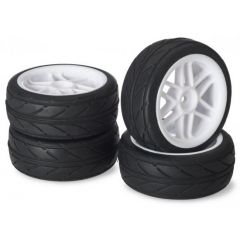 Absima 1:10 On Road Wheel Set - Slick Tyres - 6 Spoke White Wheels (4 set)