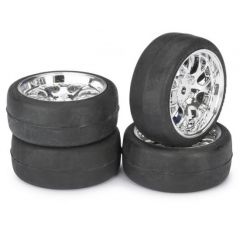 Absima 1:10 On Road Wheel Set - Slick Tyres - LP Comb Chrome Wheels (4 Set)