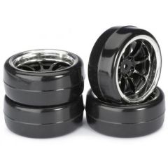 Absima 1:10 Drift Wheel Set - Profile B Tyres - LP 9 Spoke Black Wheels (4 Set)