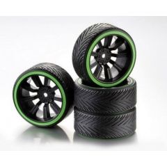 Absima 2510049 Wheel Set Drift 9 Spoke Profile Rim Black Ring Green 1:10: 4pcs