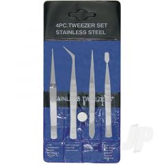 4-Piece Stainless Steel Tweezer Set with Pointed Self Closing Stamp Curved (4pcs) (Pouch)