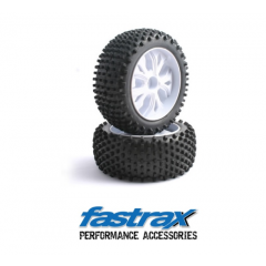 FASTRAX 1/10 FR BLOCK TYRE ON 10-SPOKE WHITE WHEELS (ENRAGE)