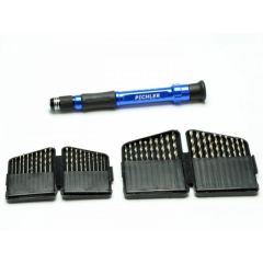 Drill set HSS drill of 0.6-2.5mm in 0.1mm increments 2 pieces each (40 drills) with handle