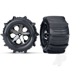 Tyres & Wheels assembled glued (2.8in) (All-Star black chrome wheels paddle Tyres foam inserts) (2WD electric rear) (2pcs) (TSM rated)