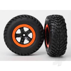 Tyre & wheel assy glued (SCT black orange beadlock wheels SCT off-road racing Tyres foam inserts) (2pcs) (2WD front)
