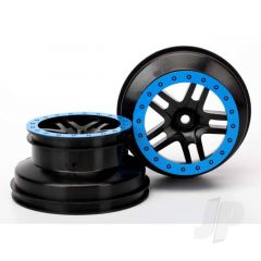 Wheels SCT Split-Spoke black blue beadlock style dual profile (2.2in outer 3.0in inner) (4WD front & rear 2WD rear) (2pcs)