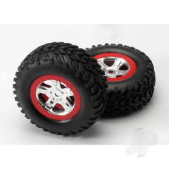 Tyres & Wheels assembled glued (SCT satin chrome red beadlock wheels dual profile (2.2in outer 3.0in inner) SCT off-road Tyres foam inserts) (2pcs)