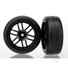 Tyres & Wheels assembled glued (Rally wheels black  1.9 Gymkhana slick Tyres) (2pcs)