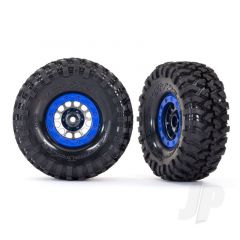 Tyres and wheels assembled glued (Method 105 1.9 black chrome blue beadlock style wheels Canyon Trail 4.6x1.9 Tyres foam inserts) (1 left 1 right)