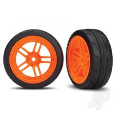 Orange split-spoke wheels & Tyres (Pair)