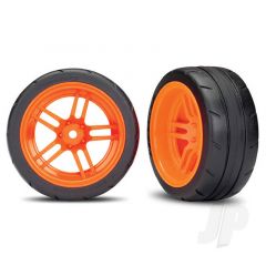 Tyres & Wheels assembled glued (split-spoke orange wheels 1.9in Response Tyres) (extra wide rear) (2pcs) (VXL rated)