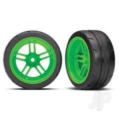 Tyres & Wheels assembled glued (split-spoke green wheels 1.9in Response Tyres) (extra wide rear) (2pcs) (VXL rated)
