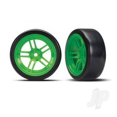 Tyres & Wheels assembled glued (split-spoke green wheels 1.9in Drift Tyres) (front)