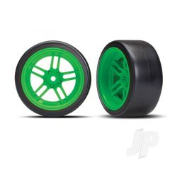 Split-spoke green drift wheels/Tyres (Pair)