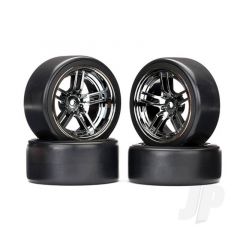 Tyres & Wheels assembled glued (split-spoke black chrome wheels 1.9in Drift Tyres) (front and rear)