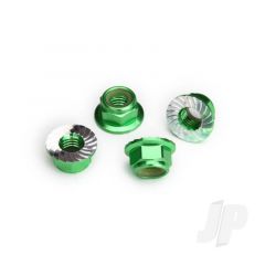 Nuts 5mm flanged nylon locking (Aluminium green-anodized serrated) (4pcs)