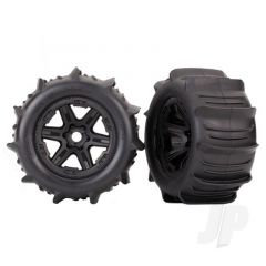 Tyres & Wheels assembled glued (black 3.8in wheels paddle Tyres foam inserts) (2pcs) (TSM rated)
