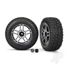 Tyres & Wheels assembled glued (2.6in black satin chrome-plated Mercedes-Benz G 500 4x4_ wheels 2.6in Tyres) (2pcs) / center caps (2pcs) (requires #8255A extended stub axle)