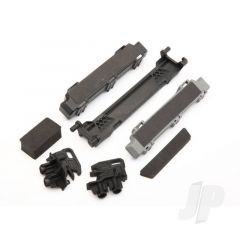 Battery hold-down / mounts (front & rear) / battery compartment spacers / foam pads