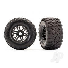 Tyres & Wheels assembled glued (black wheels Maxx All-Terrain Tyres foam inserts) (2pcs) (17mm splined) (TSM rated) (TRXW)
