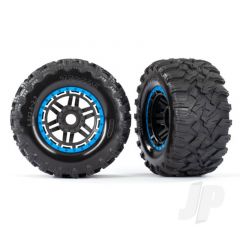 Tyres & Wheels assembled glued (black blue beadlock style wheels Maxx MT Tyres foam inserts) (2pcs) (17mm splined) (TSM rated)