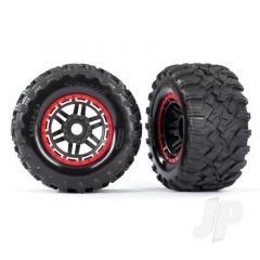 Tyres & Wheels assembled glued (black red beadlock style wheels Maxx MT Tyres foam inserts) (2pcs) (17mm splined) (TSM rated)