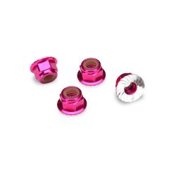 Nuts aluminum flanged serrated (4mm) (pink-anodized) (4)