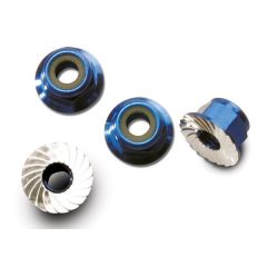 Nuts aluminum flanged serrated (4mm) (blue-anodized) (4)