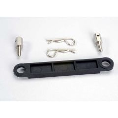 Battery hold-down plate (black)/ metal posts (2)/body clips