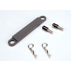 Battery hold-down plate (grey) / metal posts (2) / body clip