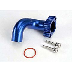 Header blue-anodized aluminum (for rear exhaust engines onl